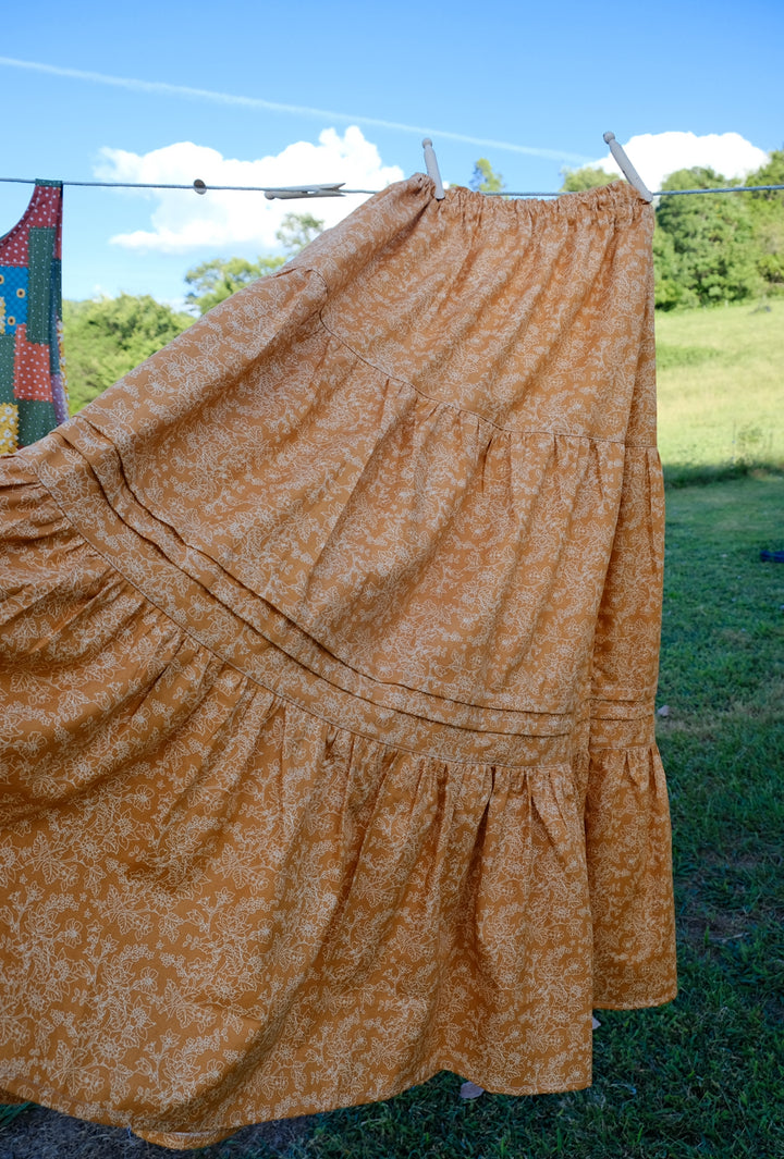M-2XL Harvest Skirt | Pumpkin Flowers 100% Cotton