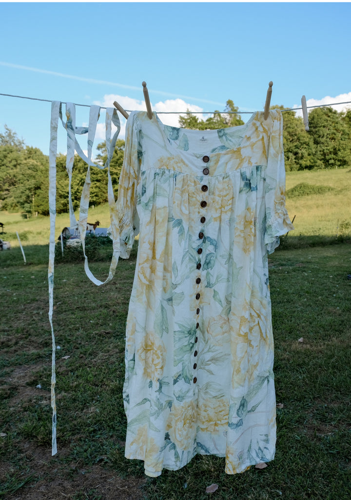 2XL-3XL Orchard Dress | Enchanted Blooms 100% Linen
