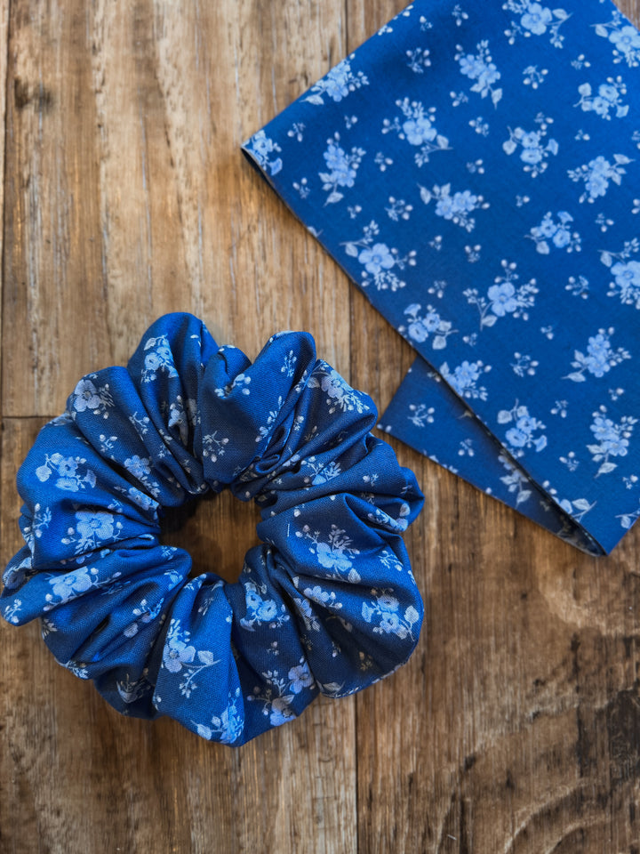 Blue Flowers Scrunchie | 100% Cotton