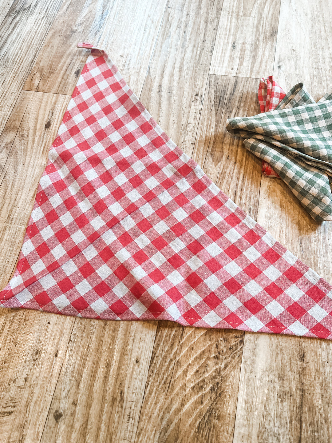 Cherry Large Gingham Triangle Hair Scarf | 100% Linen
