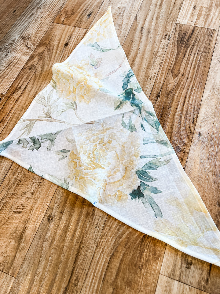 Enchanted Blooms Triangle Hair Scarf | 100% Linen
